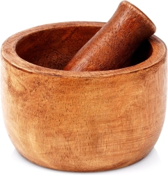 Houten vijzel van mangohout met stamper