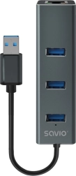 Savio hub USB-A 3.1 Gen 1 met 3 poorten en RJ‑45 gigabit‑ethernetadapter