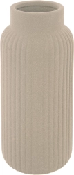 Beige porseleinen vaas met geribbeld oppervlak 24,5 cm