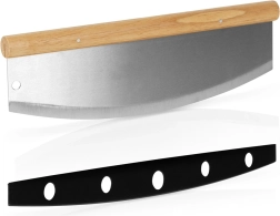 Vilde stalen wiegmes voor pizza 35 × 12 cm met bamboe handvat