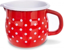 Geëmailleerde mok met schenktuit rood met stippen 800 ml