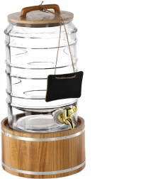 Decoratieve glazen drankdispenser met kraantje 7,5 l op houten standaard