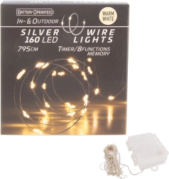 LED-lichtsnoer op draad 160 LED geel licht met timer (binnen en buiten)