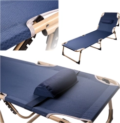 Opvouwbaar toeristenligbed LUARO met verstelbare rugleuning 193 cm – Marineblauw