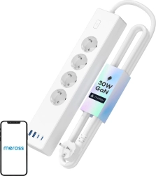 Meross slimme stekkerdoos MSP844 met snelladen, 4 stopcontacten + 2× USB‑A + 2× USB‑C (Matter)