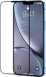 Gehard glas met zwarte rand en stof‑/stofrooster voor iPhone 15 Pro Max