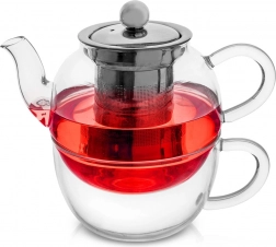 Glazen theepot met beker en roestvrijstalen zeef 300 + 350 ml, 2-delige set