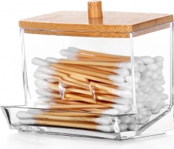 Dispenser voor wattenstaafjes met bamboe deksel 9 × 7,3 × 9 cm