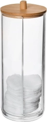 Dispenser voor cosmetische wattenschijfjes WHITNEY van acryl met bamboe deksel