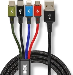 Universele oplaadkabel 4-in-1 met USB‑C, micro USB en Lightning, 1,2 m, iBOX