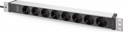 Racková PDU-lijst 19" met 8 Schuko-stopcontacten, ingang IEC C20, 16 A, 230 V, kabel 2 m, aluminium uitvoering