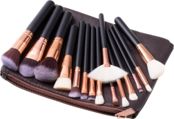 Set van 15 make-up borstels met hoes - bruin