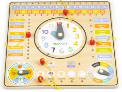 Houten leerrijke bord - Kalender en Klok