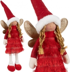 Kerstdecoratie engel/elf met glinsterende vleugels, rood