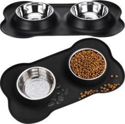 Dubbele voerbak voor honden en katten 2 × 450 ml met antislip siliconen onderlegger