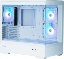 MicroATX mini-tower pc-behuizing met panoramisch glas en 3 ARGB-ventilatoren – wit
