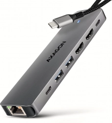 AXAGON HMC-7HX2 multi‑poorts USB‑C hub 7‑in‑1 met 2× HDMI 4K/60 Hz, 2× USB‑A, USB‑C, GLAN en PD 100 W