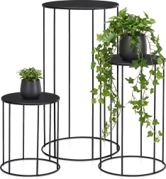 Zwarte metalen plantenstandaard – set van 3 stuks (16×19 / 18×29 / 21×39 cm)