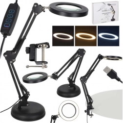 Bureaulamp met LED en loep, verstelbare arm, 2 montagemogelijkheden
