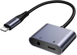 Audio-adapter Joyroom 2-in-1 Lightning naar 3,5 mm + Lightning zwart