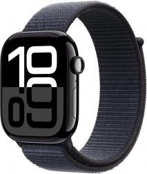 Apple Watch Series 10 GPS, aluminium kast 46 mm in Onyx kleur met inktblauwe sportband