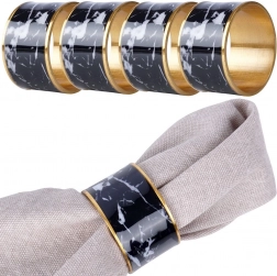 Metalen servetringen met zwart marmer-effect, 4 stuks, diameter 4,5 cm