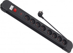 Stekkerdoos met overspanningsbeveiliging, 8 stopcontacten, 1,5 m met schakelaar, wandmontage