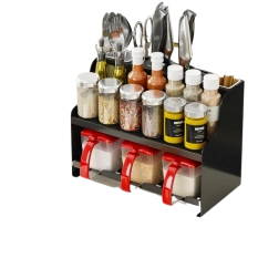 Multifunctionele kruidenorganizer met twee lagen en vakken voor keukengerei – zwart