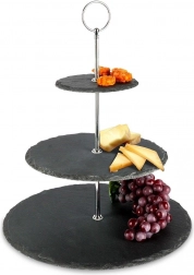 Driedelige zwarte leistenen serveerstandaard 31 cm