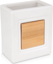 Witte badkamerbeker van dolomiet met bamboe