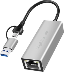 Adapter USB‑A/USB‑C naar 2,5G Ethernet, grijs