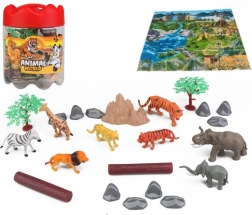 Set safaridieren 21 stuks met draagbare box en speelmat