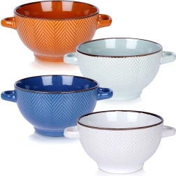 Set van 4 keramische kommen met handgrepen 620 ml