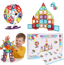 Magnetische bouwset met autootjes en aanhanger – 130 stukjes