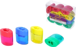 Puntenslijper voor twee potloden met transparant reservoir