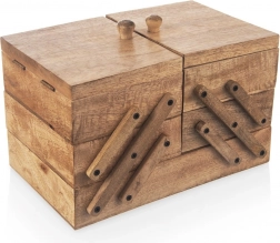 Houten naaietui van mangohout 30,5 × 18 × 21 cm, uitklapbaar tot 71 cm
