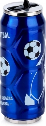 Thermosbeker in blikvorm met voetbalmotief, blauw 500 ml