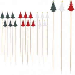 Bamboe cocktailprikkers met kerstboompjes 13 cm, 20 stuks
