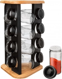 Draaibare kruidenhouder met 12 glazen potjes Zwart
