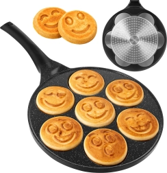 Pannenkoeken- en eierpan met 7 smiley-vormen RUHHY 26,5 cm