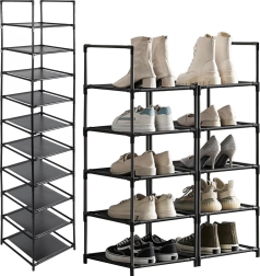 Ruhhy modulaire schoenenrek met 10 planken (6 niveaus), zwart