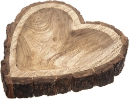 Dienblad van mangohout met hartmotief in schorsdecor 22 × 22 × 3 cm