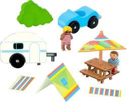 Jeujura houten figuren voor bouwsets Vakantie op de camping