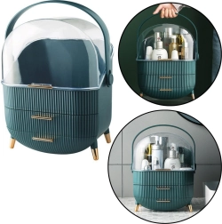 Organizer voor cosmetica met transparant deksel en twee lades groen