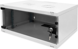 Wandgemonteerde 19" netwerkkast 4U DIGITUS, 241 × 540 × 400 mm, glazen deur, grijs, ongemonteerd
