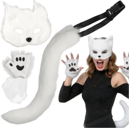 Ruhhy katten-/vossen-/wolvenkostuum (masker, staart, pootjes) wit - 1 stuk