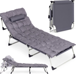 Verstelbaar tuin- en vissersbed met matras en kussentje, grijs