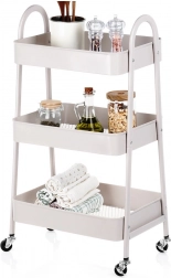 Metalen verrijdbaar rek, beige, 3-laags, 44 × 31,5 × 78,5 cm