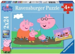 Puzzel 2x24 stukjes Peppa Pig Pret in de modder