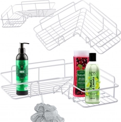 Hoekplank voor de douche met haakjes, zelfklevend, wit